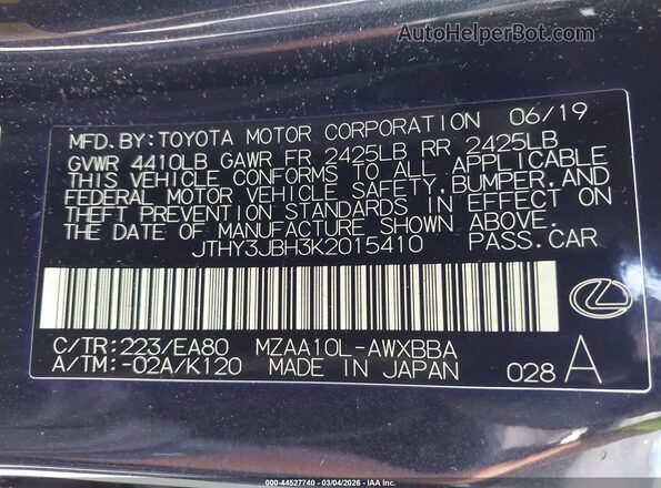 JTHY3JBH3K2015410 2019 LEXUS UX 200 Black Engine compartment view