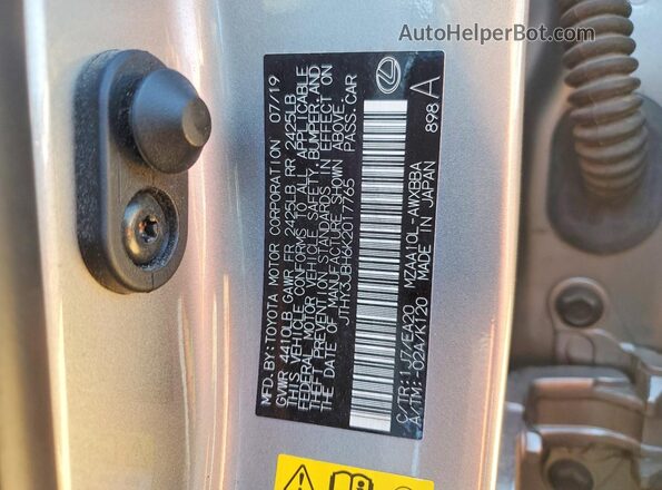 JTHY3JBH6K2017765 2019 LEXUS UX Gray VIN sticker view