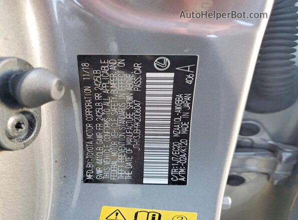 JTHY3JBH9K2006047 2019 LEXUS UX Silver Widok komory silnika