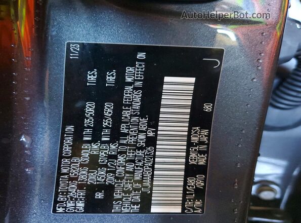 JTJAAAAB0PA021326 2023 LEXUS RZ Charcoal Widok naklejki z numerem VIN