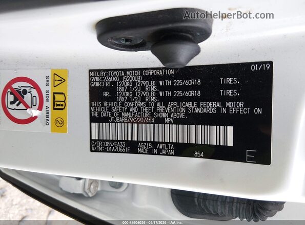JTJBARBZ9K2207464 2019 LEXUS NX 300 White Vista del compartimento del motor