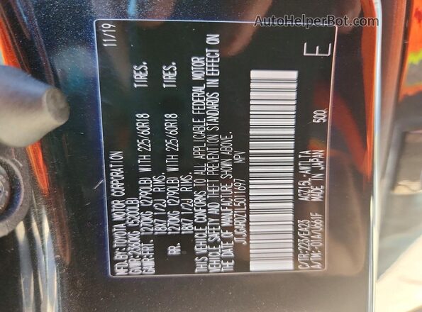 JTJGARDZ1L5011697 2020 LEXUS NX300 Black VIN sticker view