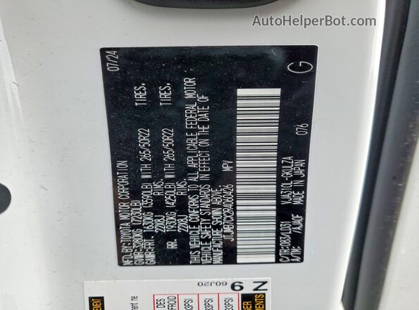 JTJMB7CX2R4060426 2024 LEXUS LX White Widok naklejki z numerem VIN