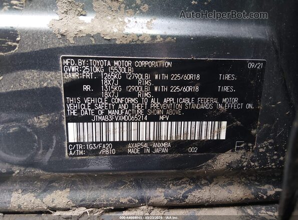 JTMAB3FVXMD065214 2021 TOYOTA RAV4 PRIME Gray Vista del compartimento del motor