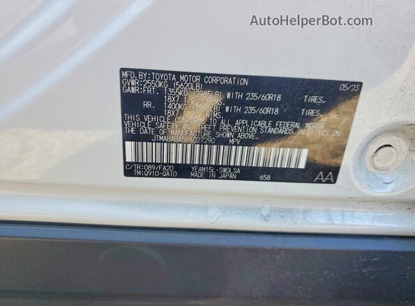 JTMABABA5PA027290 2023 SUBARU SOLTERRA Белый Вид наклейки с VIN-кодом