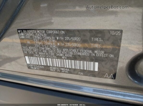 JTMBCAEBXTA002286 2026 TOYOTA LIMITED Gray Widok komory silnika