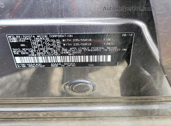 JTMDFREV6JJ247401 2018 TOYOTA LIMITED Gray Widok naklejki z numerem VIN