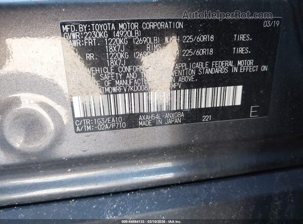 JTMDWRFV7KD008793 2019 TOYOTA LIMITED Gray Vista del compartimento del motor