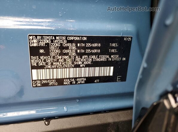 JTME6RFV2SJ093029 2025 TOYOTA RAV4 Blue Widok naklejki z numerem VIN