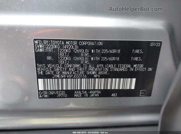 JTME6RFV6PJ033116 2023 TOYOTA RAV4 HYBRID Silver Widok komory silnika