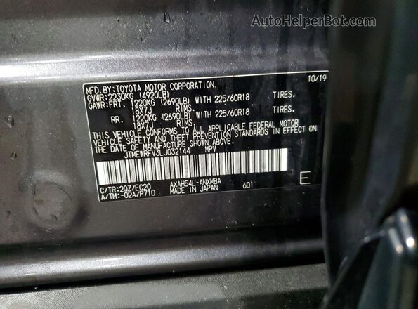 JTMEWRFV3LJ032144 2020 TOYOTA RAV4 Gray Vista interior de 360 grados