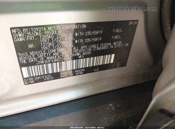 JTMFB3FV4RD228601 2024 TOYOTA RAV4 PRIME Silver Vista del compartimento del motor