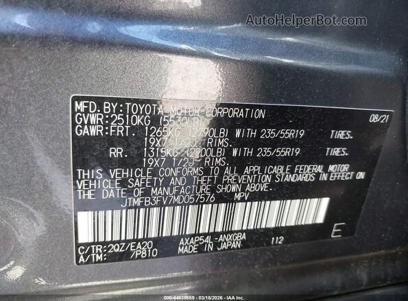JTMFB3FV7MD057576 2021 TOYOTA RAV4 PRIME Gray Widok komory silnika