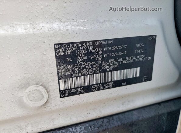 JTMLWRFV0SD341087 2025 TOYOTA RAV4 White Widok wnętrza 360 stopni