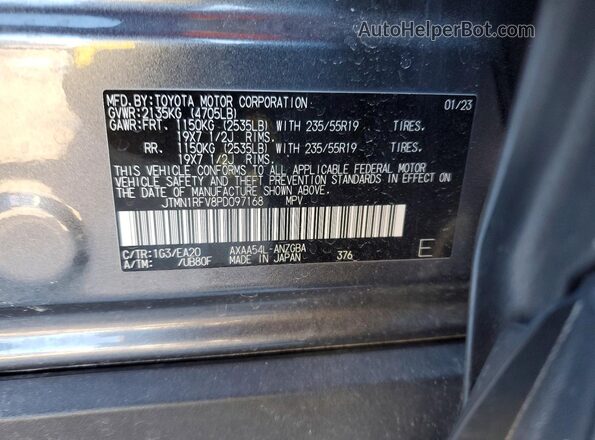 JTMN1RFV8PD097168 2023 TOYOTA LIMITED Gray Vista de la etiqueta del VIN
