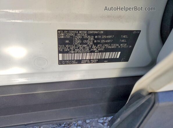 JTMW1RFV5KD033747 2019 TOYOTA RAV4 White Widok naklejki z numerem VIN