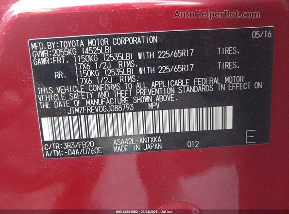 JTMZFREV0GJ088793 2016 TOYOTA LE Красный Вид подкапотного пространства
