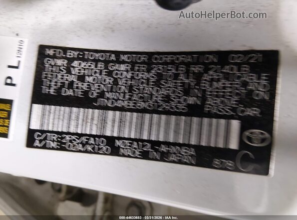 JTND4MBE8M3129335 2021 TOYOTA LL Белый Вид подкапотного пространства