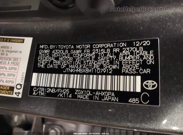 JTNKHMBX8M1107912 2021 TOYOTA C-HR Gray Widok komory silnika