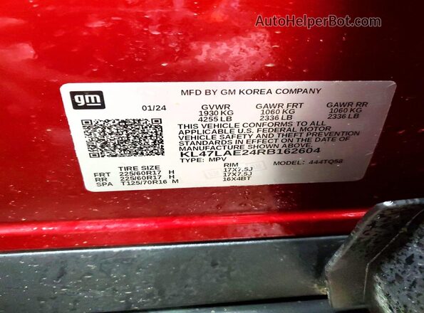 KL47LAE24RB162604 2024 BUICK OTHER Бордовый Вид наклейки с VIN-кодом