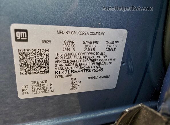 KL47LBEP4TB075245 2026 BUICK OTHER Blue Widok naklejki z numerem VIN
