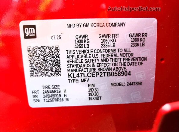 KL47LCEP2TB058904 2026 BUICK OTHER Red Вид наклейки з VIN-кодом