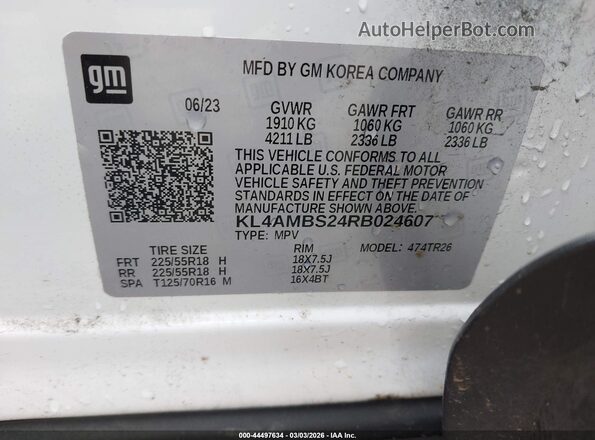 KL4AMBS24RB024607 2024 BUICK ENCORE Белый Вид подкапотного пространства