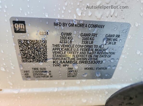 KL4AMBSL0RB183083 2024 BUICK ENCORE Белый Вид наклейки с VIN-кодом