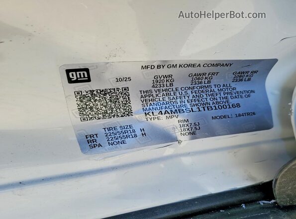 KL4AMBSL1TB100168 2026 BUICK ENCORE Белый Вид наклейки с VIN-кодом
