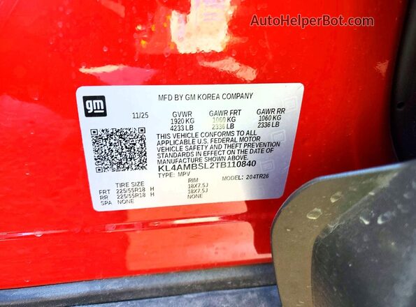 KL4AMBSL2TB110840 2026 BUICK ENCORE Красный Вид подкапотного пространства