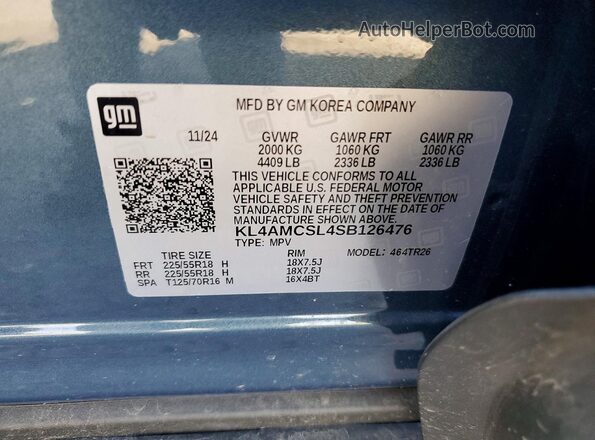 KL4AMCSL4SB126476 2025 BUICK ENCORE Blue Widok naklejki z numerem VIN