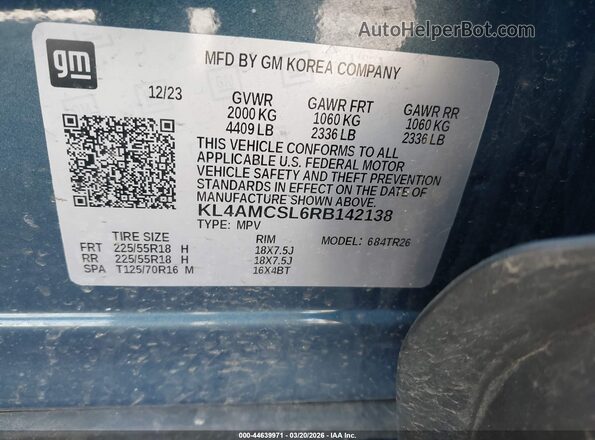 KL4AMCSL6RB142138 2024 BUICK ENCORE Синий Вид подкапотного пространства
