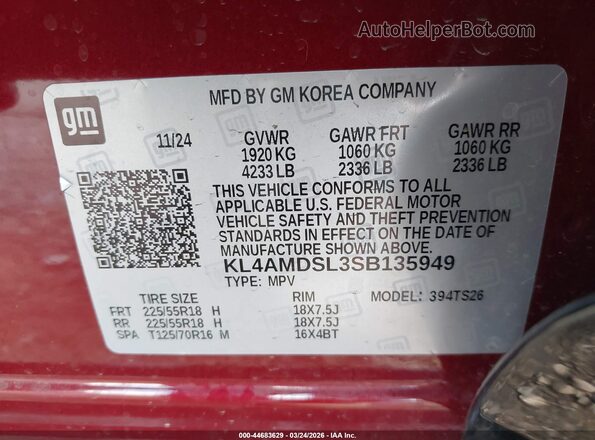 KL4AMDSL3SB135949 2025 BUICK ENCORE Red Widok komory silnika