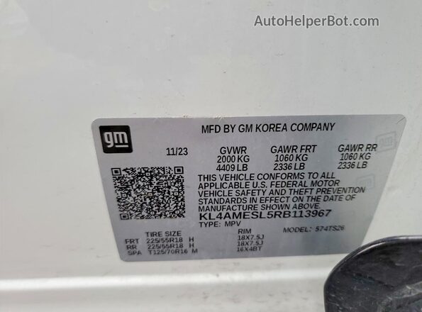 KL4AMESL5RB113967 2024 BUICK ENCORE Белый Вид наклейки с VIN-кодом