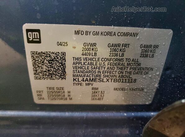 KL4AMESLXTB011118 2026 BUICK ENCORE Синий Вид наклейки с VIN-кодом