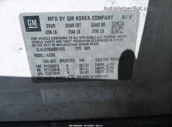KL4CJASB0KB911655 2019 BUICK ENCORE Белый Вид подкапотного пространства
