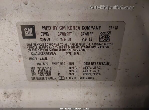 KL4CJASB3JB638824 2018 BUICK ENCORE Silver Vista del compartimento del motor