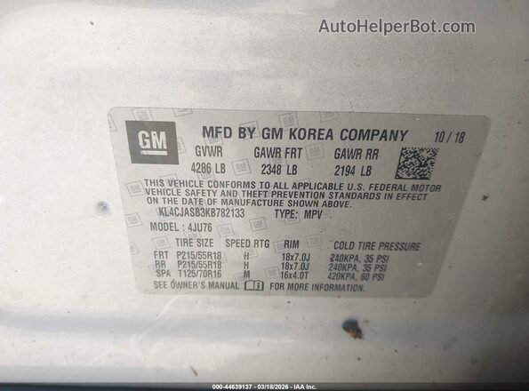 KL4CJASB3KB782133 2019 BUICK ENCORE Silver Widok komory silnika