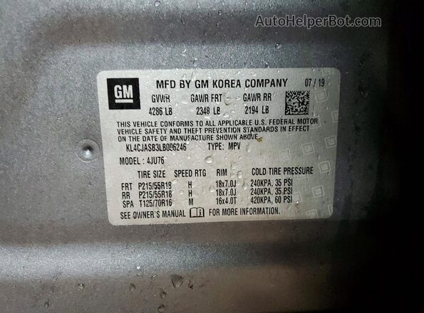 KL4CJASB3LB006246 2020 BUICK ENCORE Серый Вид подкапотного пространства