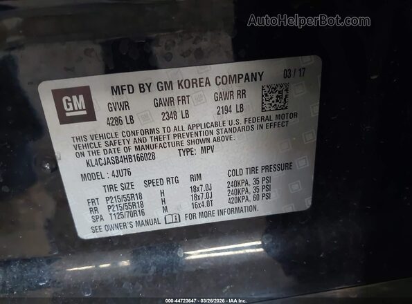 KL4CJASB4HB166028 2017 BUICK ENCORE Черный Вид подкапотного пространства