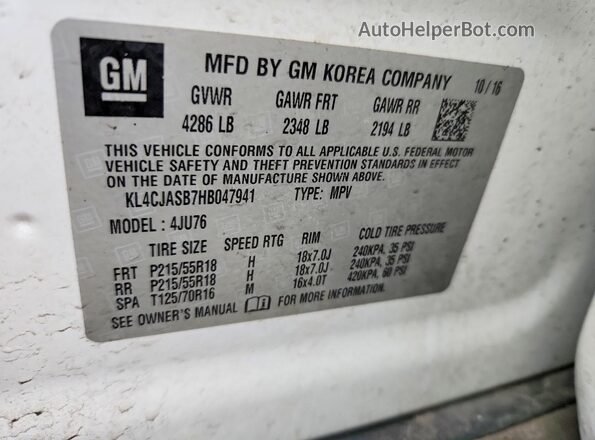 KL4CJASB7HB047941 2017 BUICK ENCORE Белый Вид подкапотного пространства