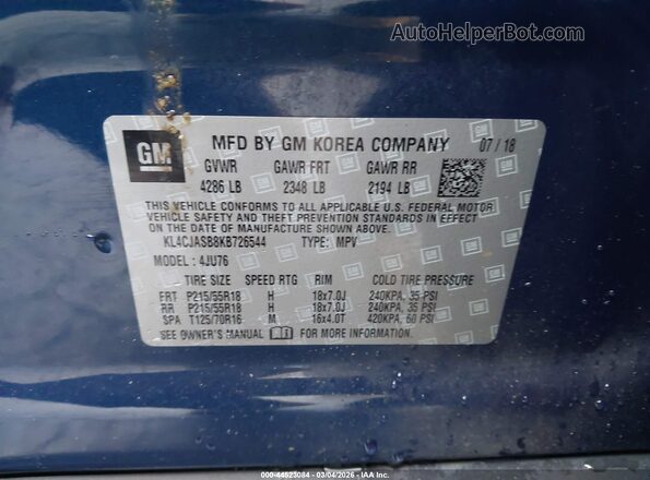 KL4CJASB8KB726544 2019 BUICK ENCORE Синий Вид подкапотного пространства