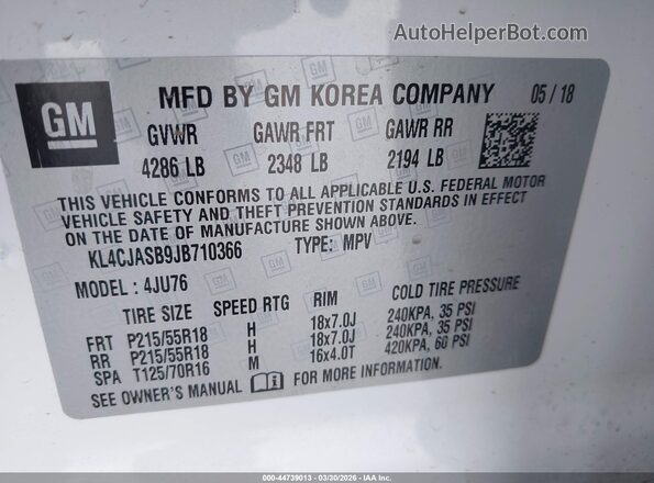 KL4CJASB9JB710366 2018 BUICK ENCORE White Widok komory silnika