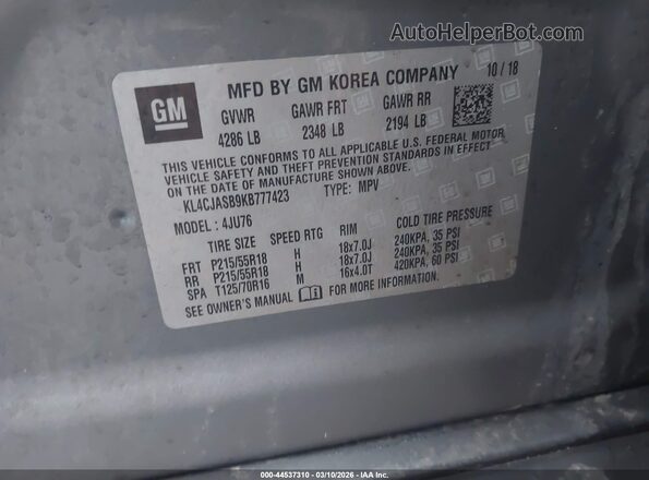 KL4CJASB9KB777423 2019 BUICK ENCORE Серый Вид подкапотного пространства