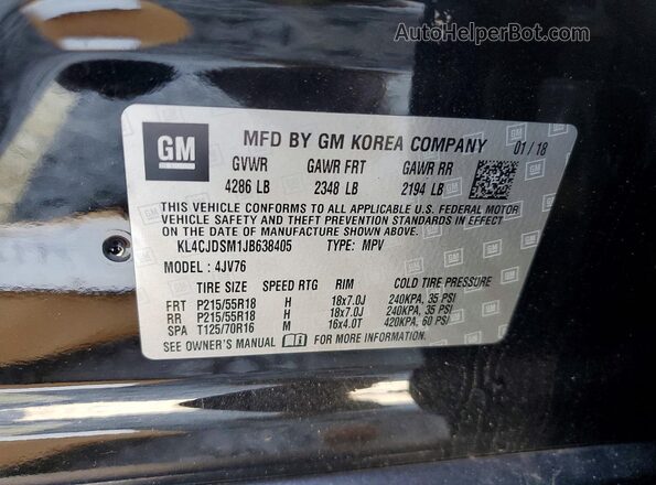 KL4CJDSM1JB638405 2018 BUICK ENCORE Черный Вид наклейки с VIN-кодом