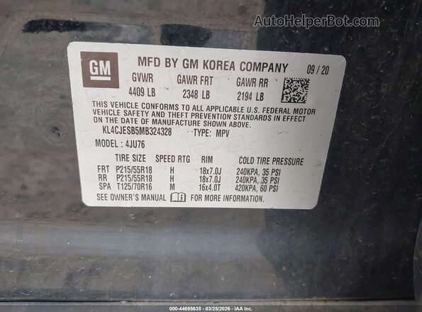 KL4CJESB5MB324328 2021 BUICK ENCORE Черный Вид подкапотного пространства