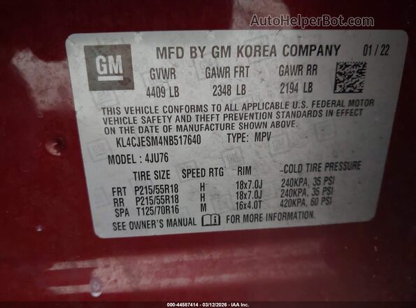 KL4CJESM4NB517640 2022 BUICK ENCORE Красный Вид подкапотного пространства