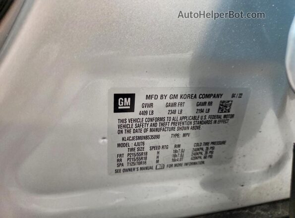 KL4CJESM8NB535090 2022 BUICK ENCORE Gray Widok naklejki z numerem VIN