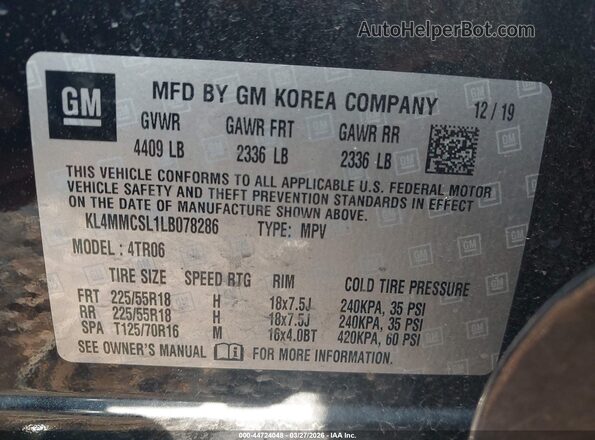 KL4MMCSL1LB078286 2020 BUICK ENCORE Gray Vista del compartimento del motor