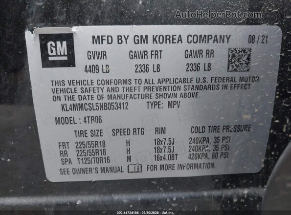 KL4MMCSL5NB053412 2022 BUICK ENCORE Black ძრავის განყოფილების ხედი